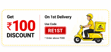 Rs 100 OFF on first delivery - code RE1ST Get Rs 100 discount on first delivery with code RE1ST on orders above Rs 300